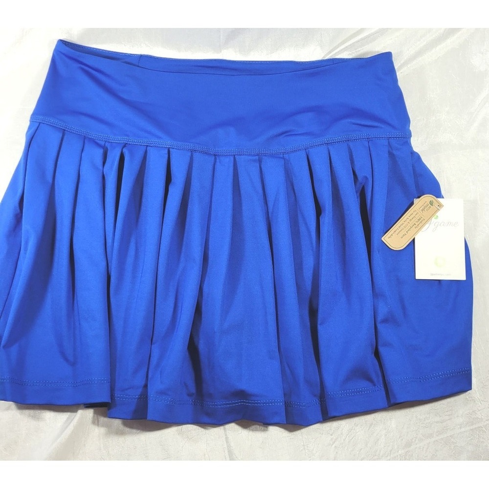 JGame Women's Pleated Tennis Skirt Skort w/ Built-in Shorts - Blue - Large